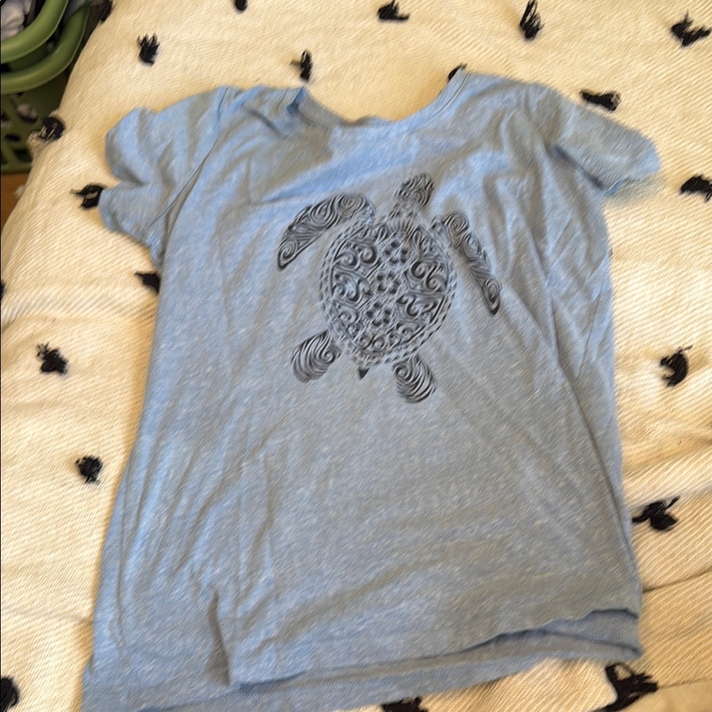 Blue Short Sleeve Tee with Mosaic Turtle Design